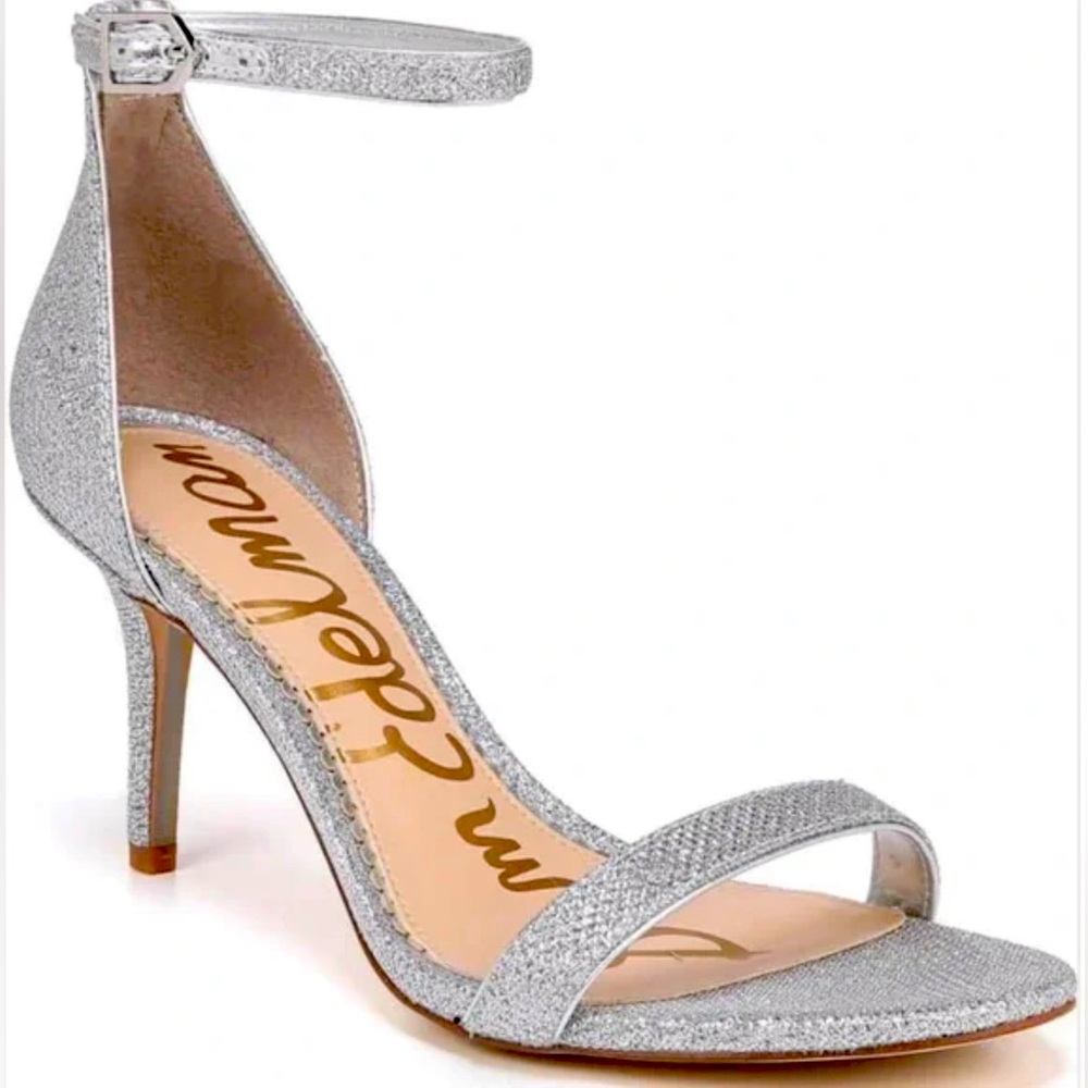 Sam Edelman Women's Patti Glitter Silver Heels Sandals Size 6